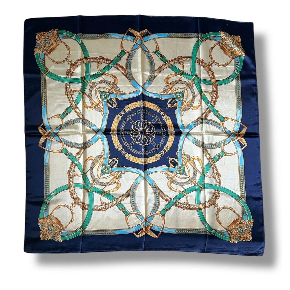 New Red & Navy Blue Square Scarf 35” X 35” Women Scarve Chains Headscarf Elegant